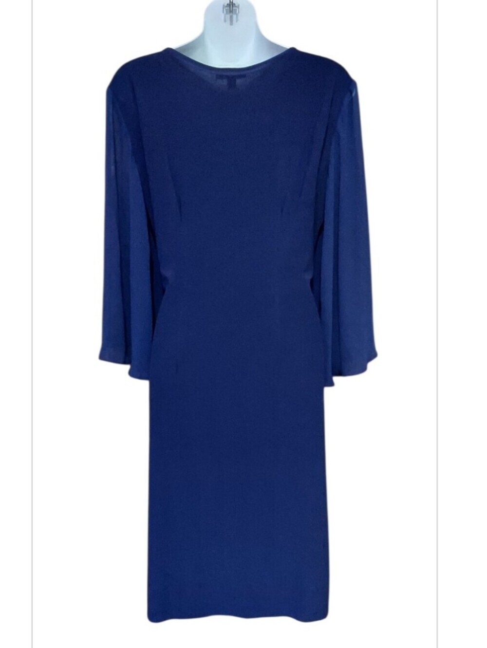 NWT Elegant MSK Blue Sheath Dress with Draped Cape Sleeves & Crystal Brooch Sz 4 - Picture 4 of 5